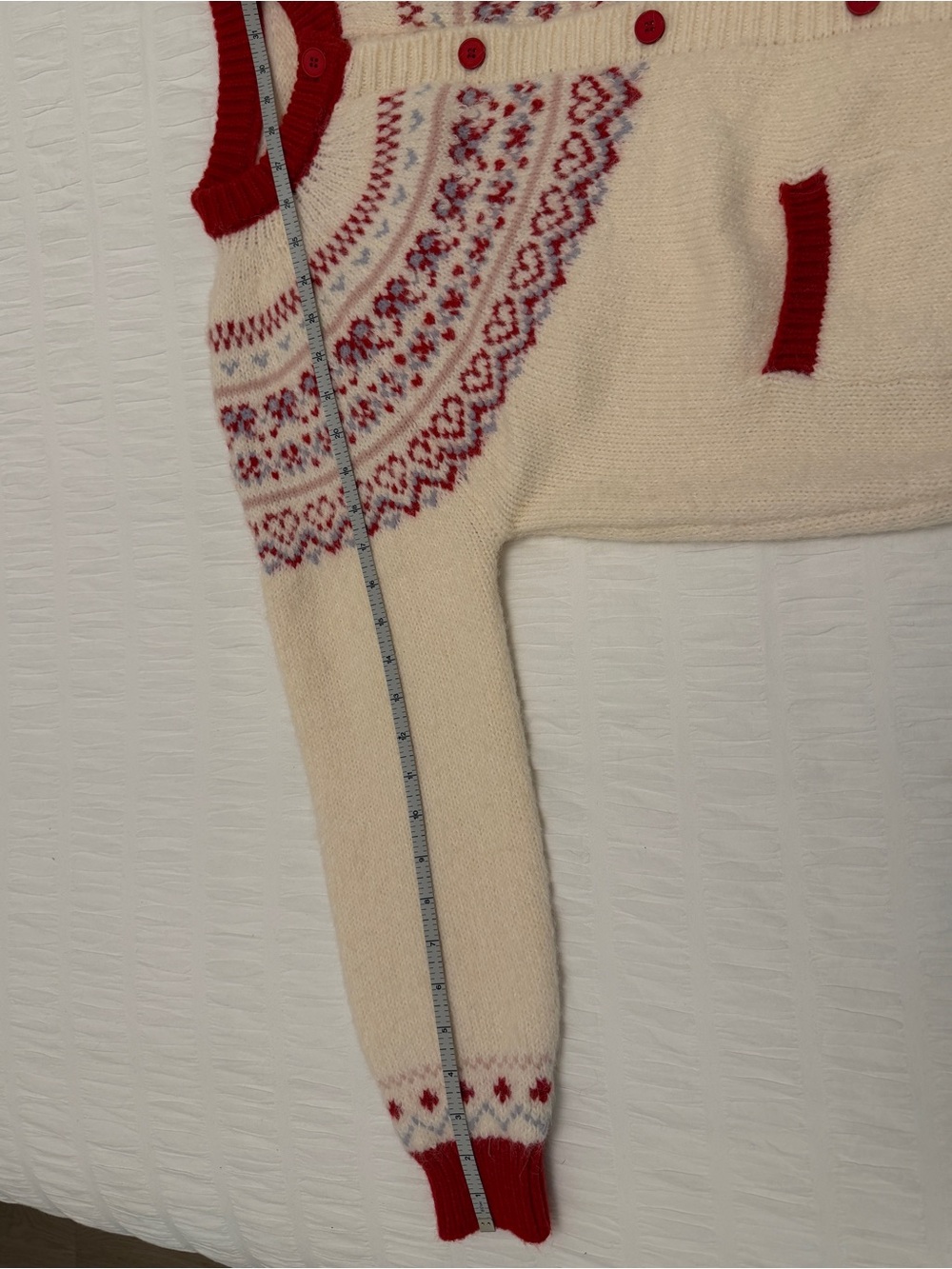 FAIR ISLE  Hearts Bows Cardigan Sweater Fuzzy Soft Cozy Pockets Nordic Soft Girl - Picture 13 of 17